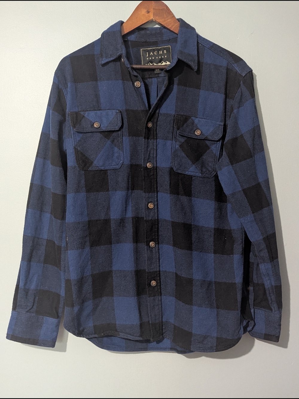 Jach Men's Blue Black Buffalo Plaid Button-Down Flannel Shirt 90s Grunge